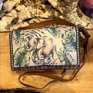 Africa stories by Brighton Elephant Print Crossbody Bag - Brown and Green